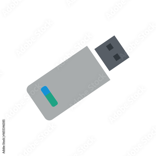 A gray usb flash drive with a blue and green indicator light.