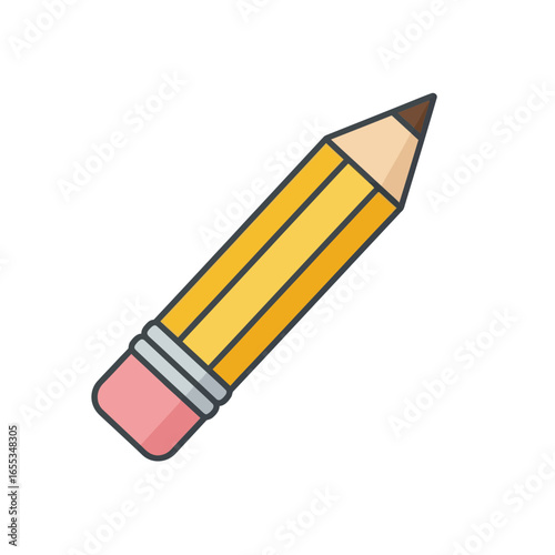 A yellow pencil with a pink eraser and a sharpened tip.
