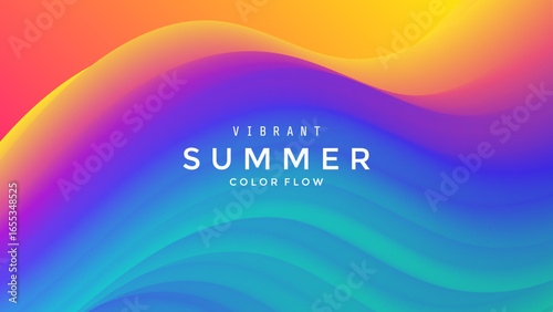Abstract gradient background with flowing colorful waves in vibrant summer tones