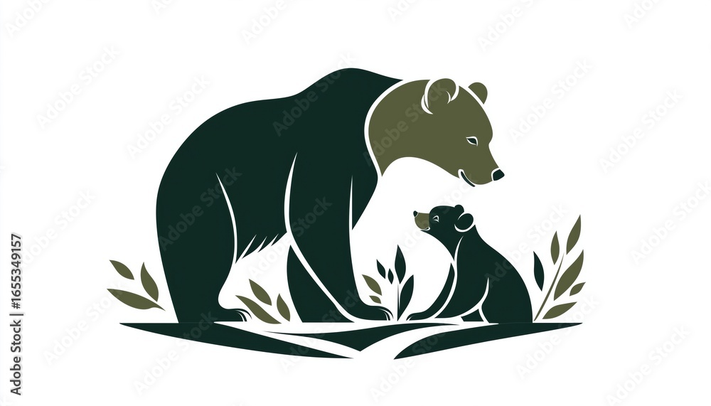 Fototapeta premium Logo Of A Mother Bear And Her Cub. Depicts A Strong Bond Between Them. Symbolizes Love, Protection, And Family Unity In The Wilderness.