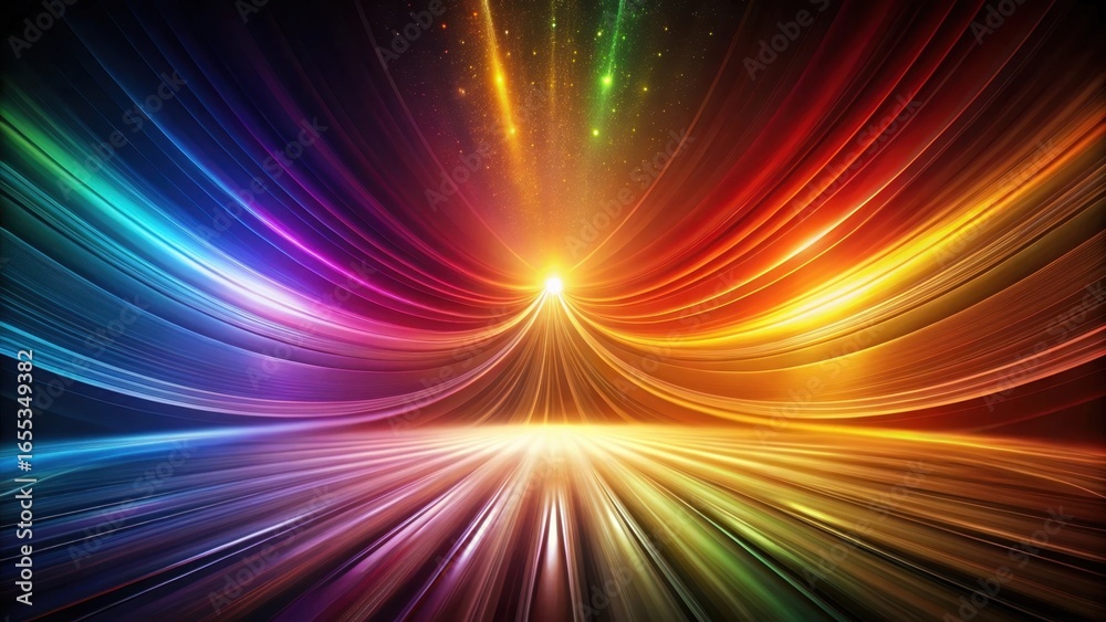 Obraz premium Dynamic Spectrum of Vibrant Hues Converging at a Radiant Apex, Illuminating a Pathway Forward