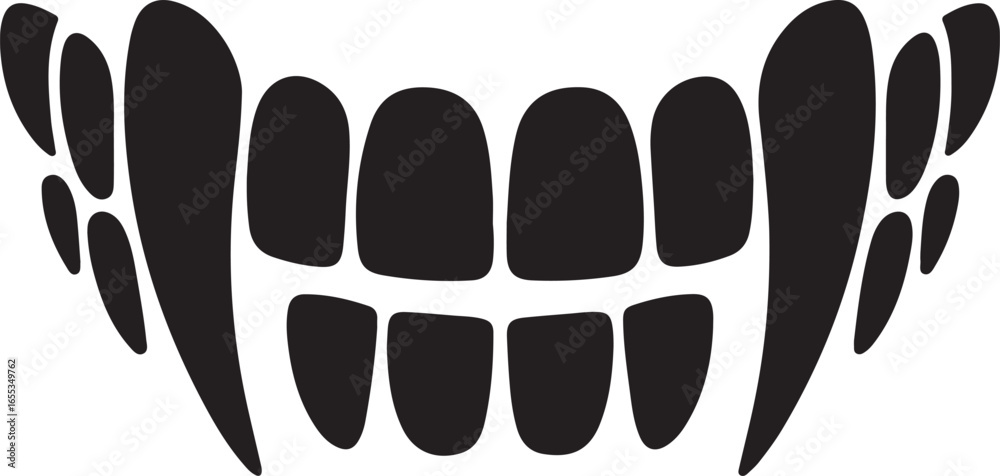 Fototapeta premium Vector illustration of vampire teeth black silhouette for Halloween design
