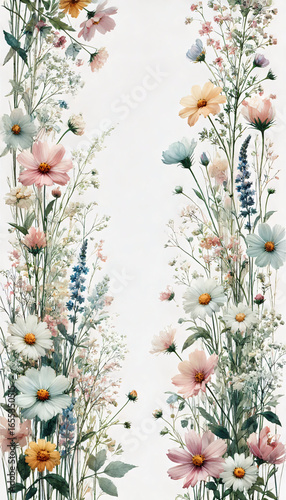 Watercolor wildflower border with vertical layout
