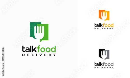 Food Talk Logo template designs vector illustration, ordering food or chat bubbles with a fork
