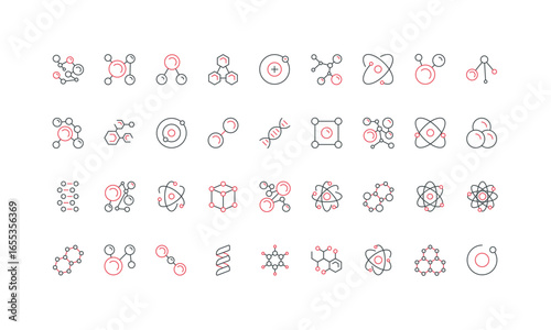 Collection of simple molecular structure icons perfect for science, chemistry, education, and research design projects isolated on white background vector illustration