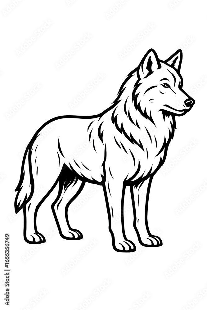 Obraz premium Majestic wolf standing alert, a powerful symbol of nature, wilderness, and untamed spirit