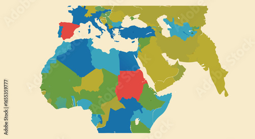 World Map of Diverse Countries: A vibrant world map with diverse colored countries, it encapsulates the concept of global unity and international affairs.
