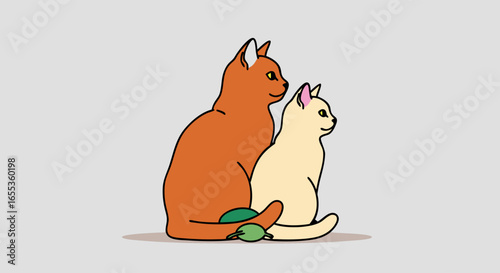 Cat companions in minimalist style: A close-up illustration of two adorable cat friends sharing a moment of companionship in a clean design. Illustrating affection in a creative style