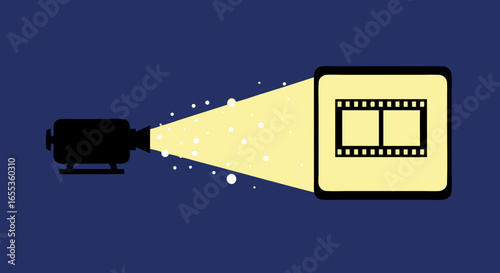 Movie Projector on a Screen: A vintage movie projector casts a beam of light onto a screen, illuminating the iconic film strip, and conjuring nostalgia and the magic of cinema.