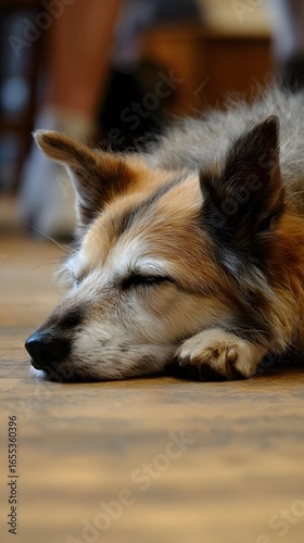 Wallpaper Mural Close-up of a serene senior dog with fluffy multi-colored fur sleeping peacefully with its head on its paw. Torontodigital.ca