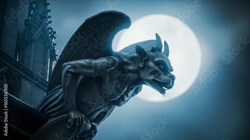 Gothic Gargoyle Statue Under Moonlight