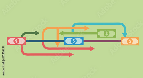 Financial Flow Illustration: A dynamic illustration of monetary circulation, showcasing the movement of money and financial transactions.
