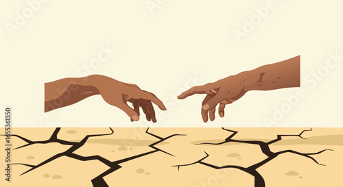 Reaching Out: Two hands, rendered in a vibrant and expressive artistic style, extend towards each other against a backdrop that hints at a sense of longing and connection.