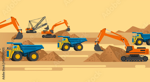 Mining Operations in Action: Witness the industrious world of mining with a graphic illustration depicting the various equipment in motion, conveying the essence of the industry's hard work.