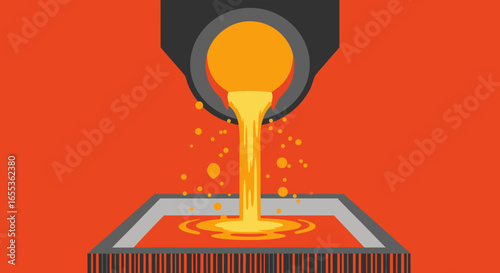 Molten Metal Pouring: A dynamic vector illustration capturing the industrial process of pouring molten metal, a fiery display of heat and transformation.