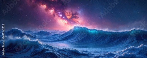 A breathtaking vista of a celestial ocean, swirling nebulae forming waves across an infinite expanse of stars Perfect for fantasy, science fiction, and cosmic art projects , backdrop, star clusters