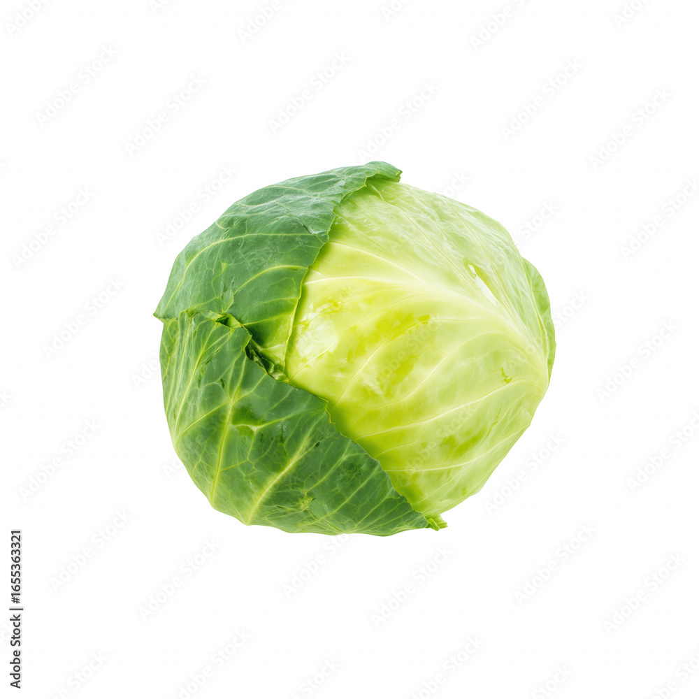 Fototapeta premium Vibrant green cabbage with tightly packed leaves on transparent background
