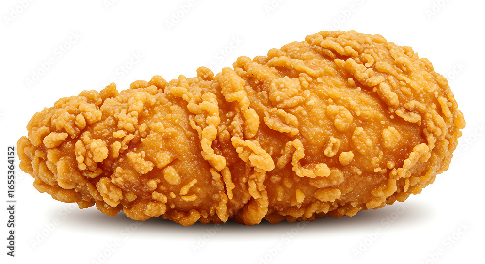 Ultra realistic crispy golden fried chicken strip isolated on pure white background, highly detailed texture, crunchy coating, professional studio lighting, appetizing fast food concept, sharp focus c Ultra realistic crispy golden fried chicken strip isolated on pure white background, highly detailed texture, crunchy coating, professional studio lighting, appetizing fast food concept, sharp focus c