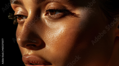 Wallpaper Mural Close up portrait of woman face showcasing radiant skin, highlighting natural beauty and texture. lighting accentuates features, creating captivating and emotional expression Torontodigital.ca