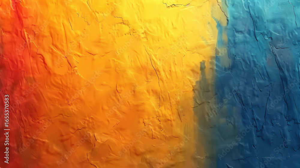 Obraz premium Vibrant abstract texture featuring gradient of warm orange and cool blue hues, creating dynamic visual contrast. surface exhibits rich, tactile quality, inviting exploration