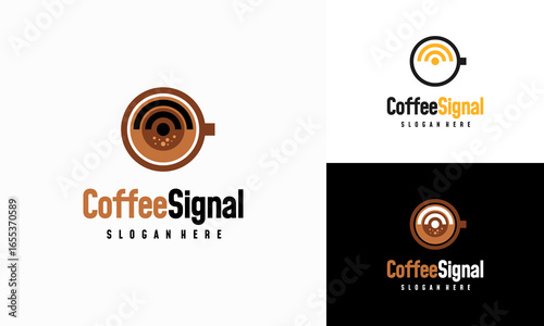 Coffee signal logo designs concept vector, Coffee and Wifi signal logo symbol icon