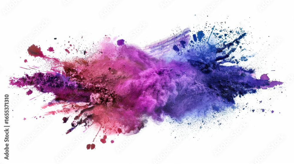 Fototapeta premium Vibrant explosion of purple, pink, and blue powder creates stunning visual effect, evoking creativity and energy. This colorful abstract design is perfect for artistic projects