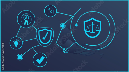 Abstract Legal Protection Concept with Icons and Shields.