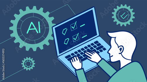 AIPowered Task Management on Laptop with Gears and Checkmarks.