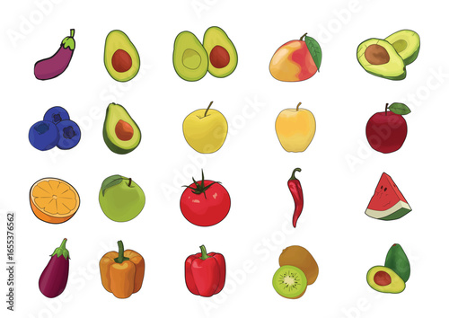 Fresh Fruit & Vegetable Vector set