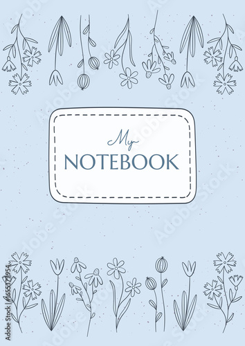 Light blue notebook cover with delicate floral border
