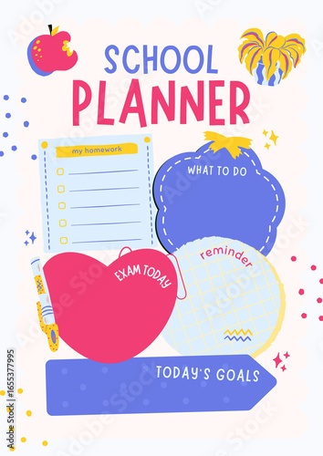 Colorful school planner with fun illustrations and goal setting space