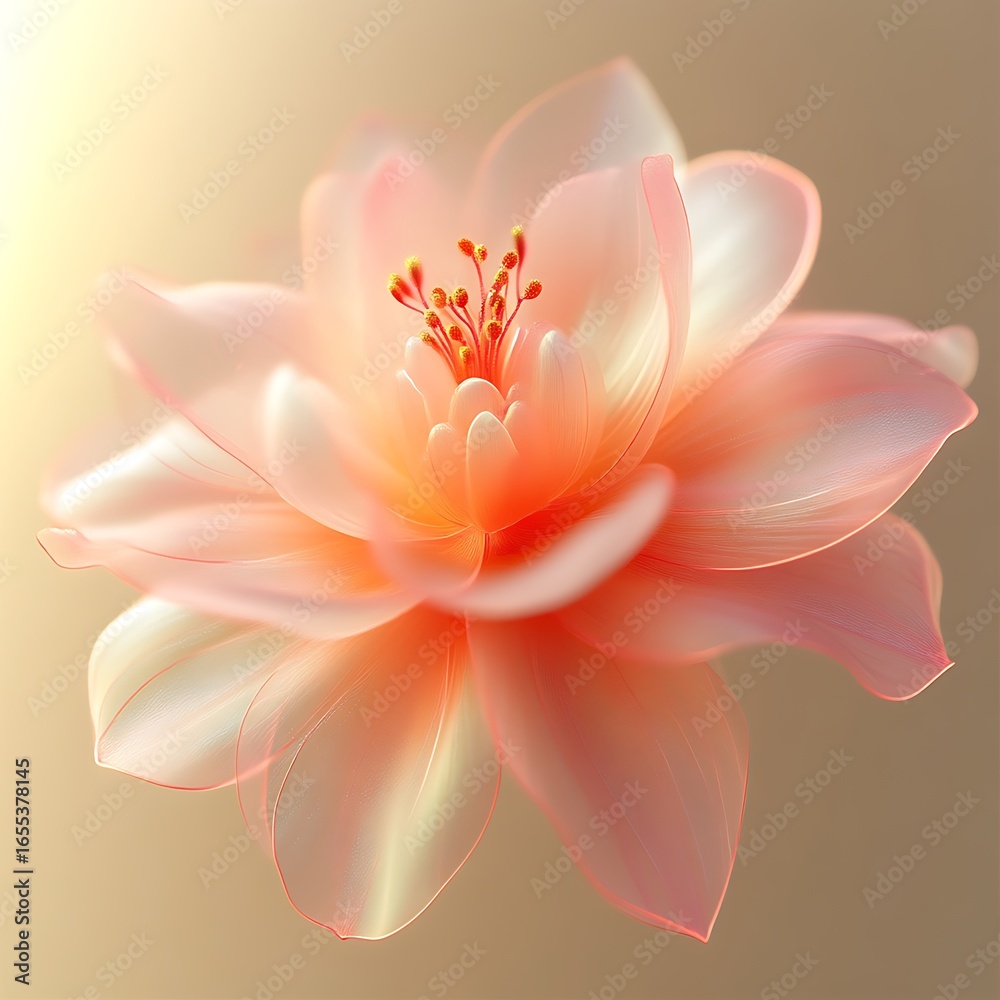 Fototapeta premium Delicate, translucent flower in soft peach tones.