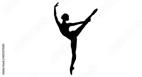 Silhouette of a ballerina in a poised arabesque position with graceful arm extension and pointed toe stance vreated with genrated ai