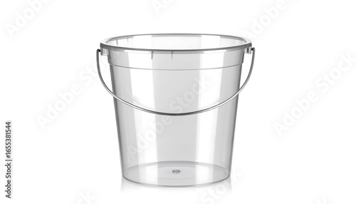 Transparent plastic bucket against white background