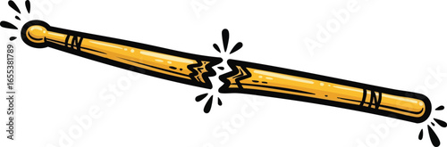 A broken wooden drumstick with impact lines, illustrating a forceful musical performance.