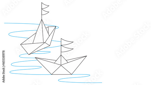 line art drawing paper boat. Vector illustration