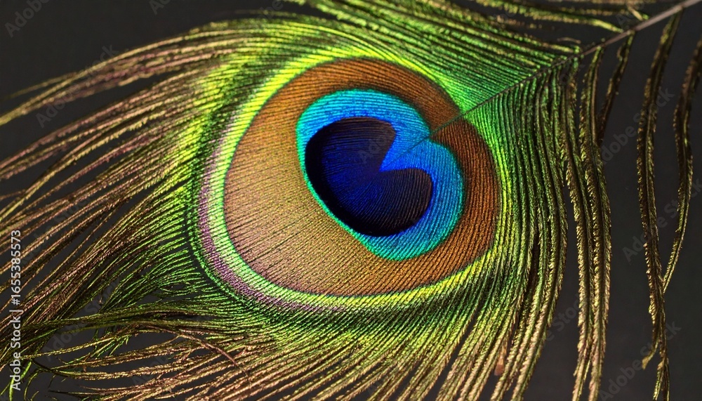 Fototapeta premium Close-up of a Vibrant Peacock Feather Nature's Exquisite Jewel