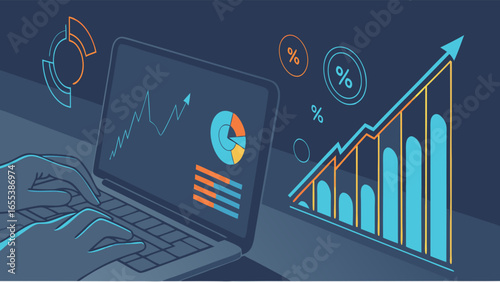 Business Analysis with Laptop and Growth Chart Illustration.