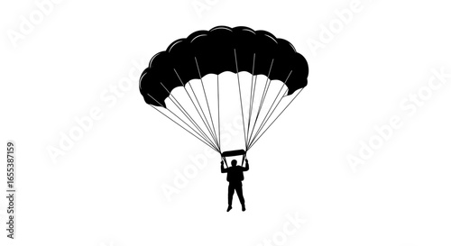 Parachuting extreme sport vector silhouette for skydiving adventure design and adrenaline freefall activity -