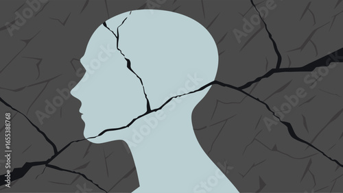 Cracked Head Silhouette on Stone Background Mental Health Concept.