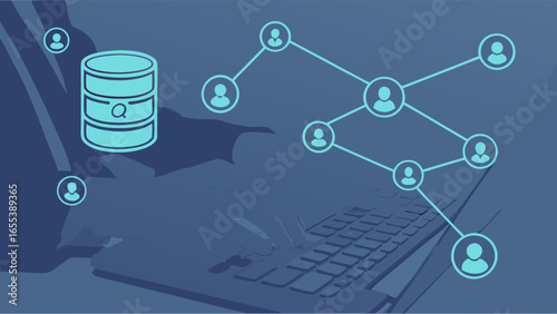 Data Management and Network Connections Hands Typing on Laptop.