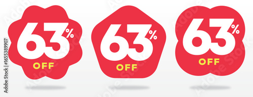 63% off, price, ticker, special, label, advertising, offer, store, shop, marketing, shape, template, promo, retail, tag, store, red. Set, vector, icon