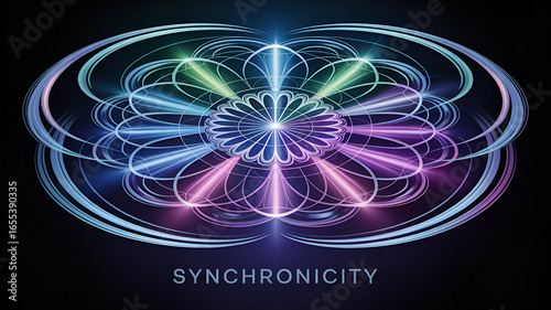 A vibrant display of synchronicity with sacred geometry and light patterns