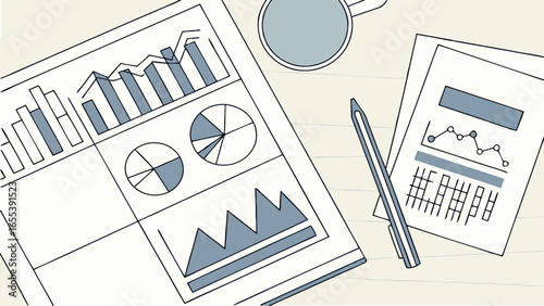 Handdrawn Business Charts and Graphs on Paper.
