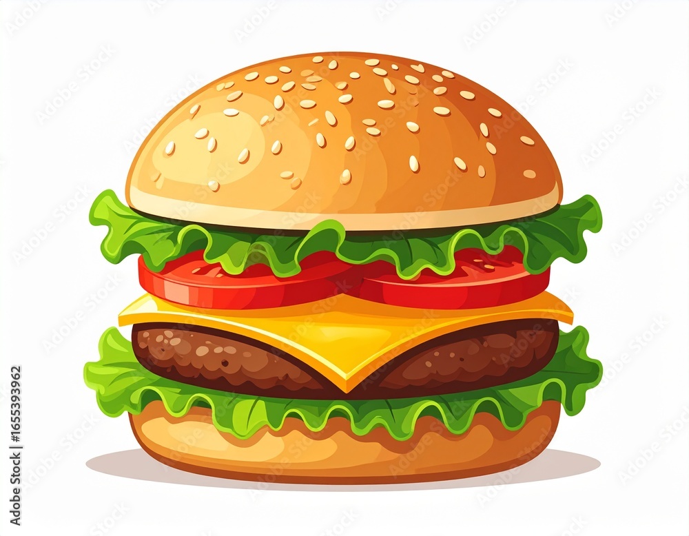 Food & Beverage Illustrations—Cheeseburger fast food flat design Food & Beverage Illustrations—Cheeseburger fast food flat design