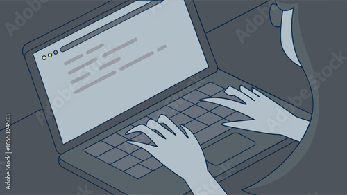 Person Typing on a Laptop Keyboard in Dim Lighting.
