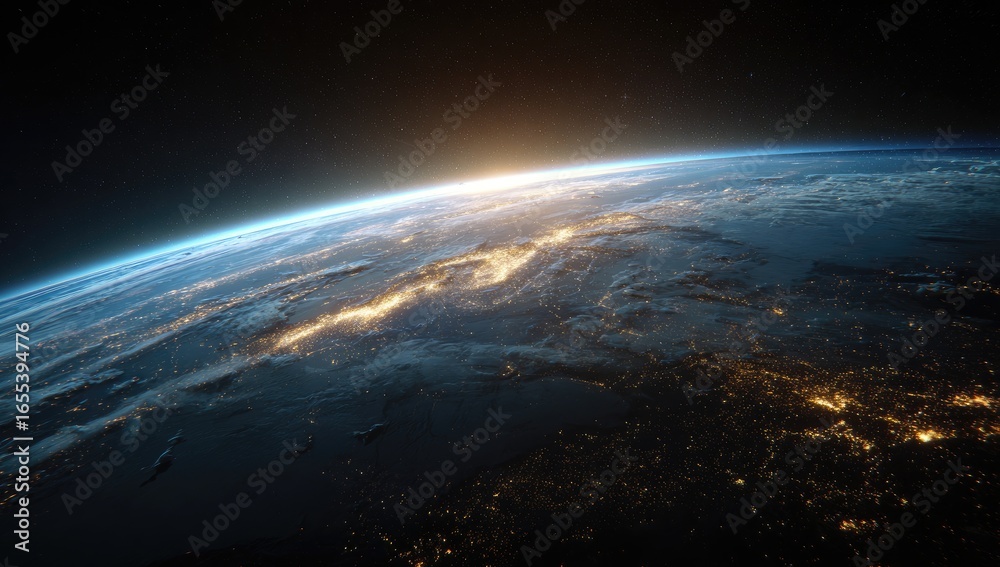 Obraz premium Earth from space, sunrise over continents