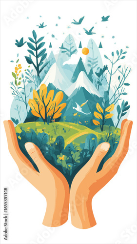 Nature held in loving hands, a serene landscape nestled within