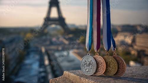 Glimpse of Paris: Medals Shine Against Iconic Eiffel Tower Backdrop