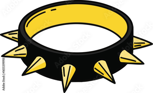 Illustration of a black collar with golden spikes and a yellow interior, isolated on a white background.